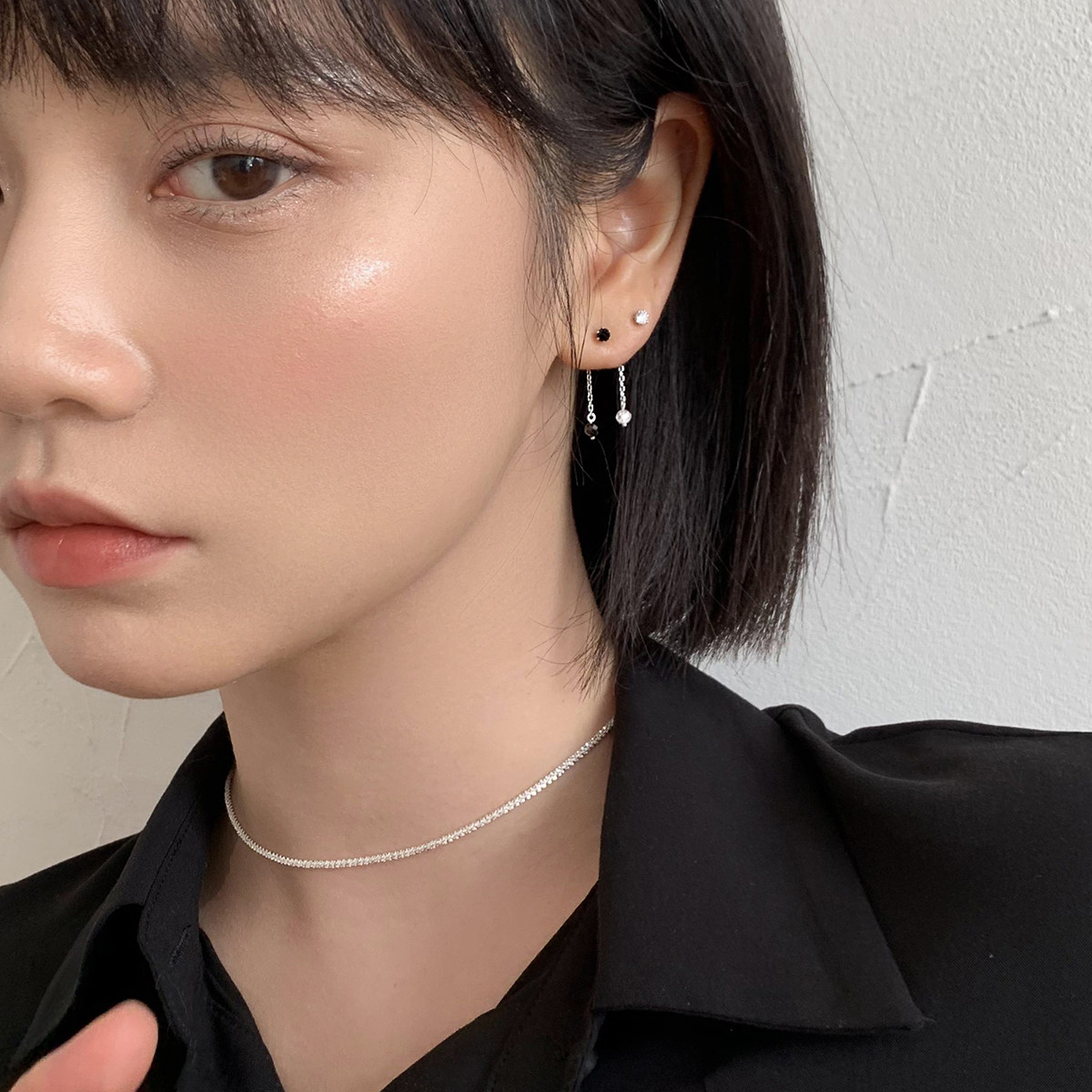 925纯银养耳洞流苏耳钉女一款两戴冷淡风ins耳环小众耳饰气质黑色,饰品/流行首饰/时尚饰品新,耳钉,淘宝优惠券,粉丝福利购,淘宝优惠卷