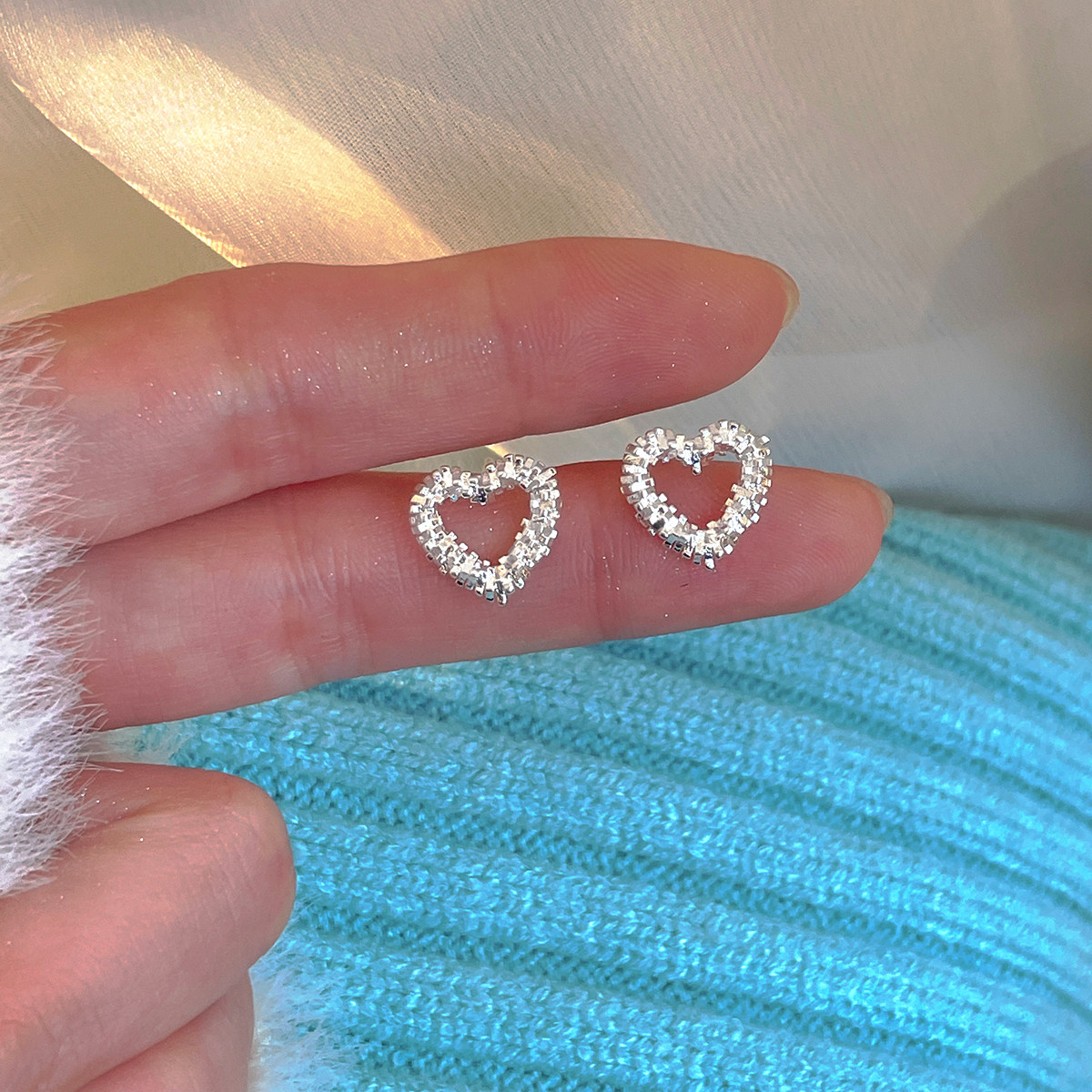 碎银子爱心耳钉女小众耳环2025新款爆款高级感纯银银针耳饰甜美风,饰品/流行首饰/时尚饰品新,耳钉,淘宝优惠券,粉丝福利购,淘宝优惠卷