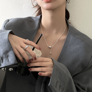 纯银圆球项链女2025年新款高级设计感小众简约风卫衣毛衣链蛇骨链