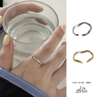 s925纯银戒指女小众设计高级素圈食指尾戒开口戒新款不规则银饰男