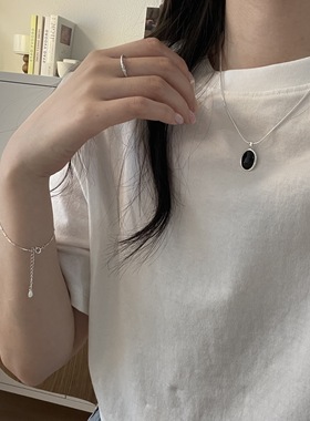 黑玛瑙项链轻奢小众设计感蛇骨链纯银锁骨链女颈链新款爆款男饰品