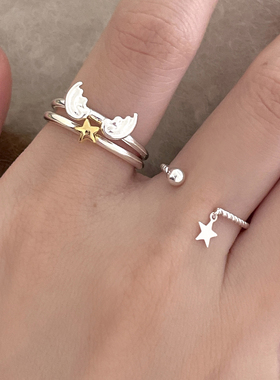 925纯银女金色星星银饰戒指