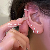 锆石耳钉女925银针耳环耳骨环小众设计耳圈多耳洞叠戴耳骨钉耳饰