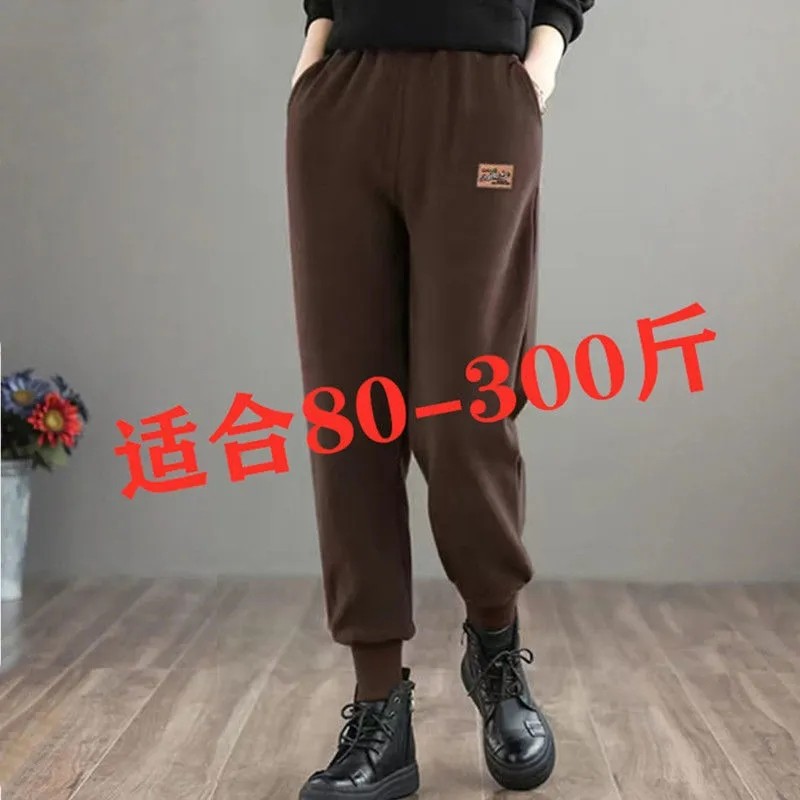 加绒裤大码运动裤女秋冬新款韩版高腰宽松显瘦束脚休闲哈伦卫裤潮