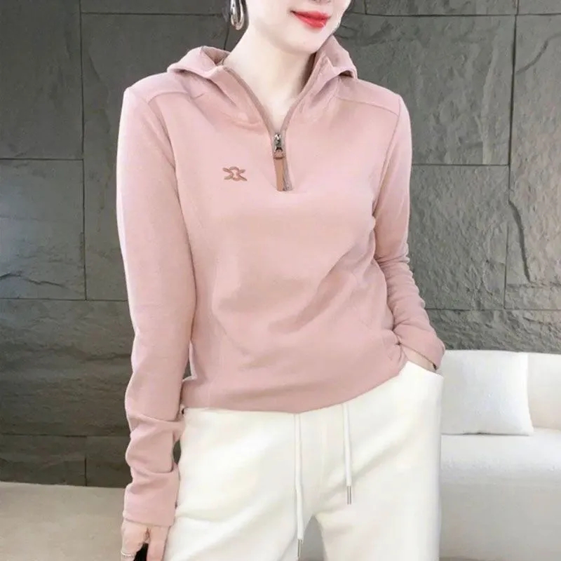 立领自发热德绒卫衣女刺绣保暖衣