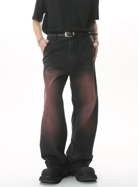 2023新品复古做旧小众设计感水洗灰色喷砂牛仔裤