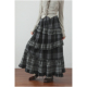 秋冬新款 复古格纹小众不规则木耳边拼接半身裙高腰显瘦气质长裙女