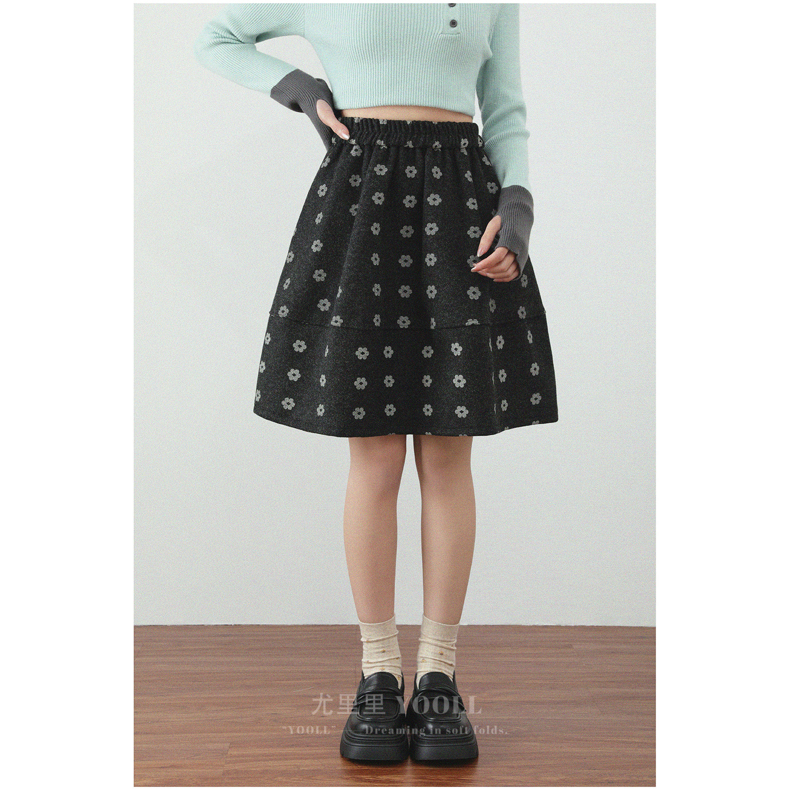 复古印花毛呢半身裙秋冬新款休闲百搭高腰显瘦A字遮胯蓬蓬中裙女,女装/女士精品,大码半身裙,淘宝优惠券,粉丝福利购,淘宝优惠卷