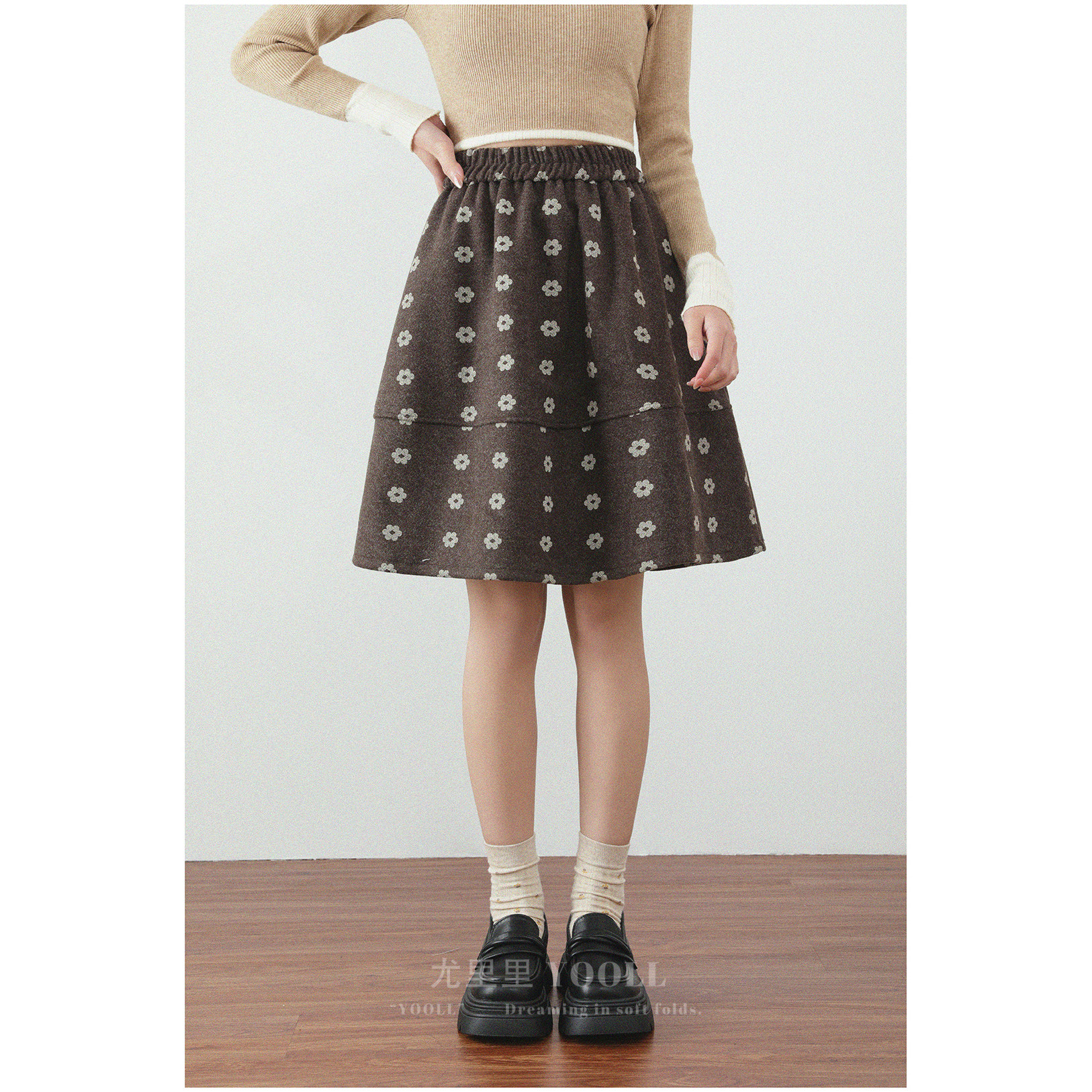 美拉德刺绣毛呢半身裙 女秋冬新款高腰遮胯气质五分裙A字花苞中裙,女装/女士精品,大码半身裙,淘宝优惠券,粉丝福利购,淘宝优惠卷