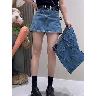 美式辣妹设计感大码牛仔半身裙夏季新款高腰显瘦字短裤裙女棉短裙