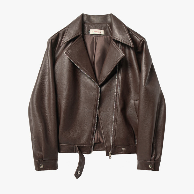 咖色高级感短款皮衣女春秋2026新款小个子时髦网红流行夹克外套