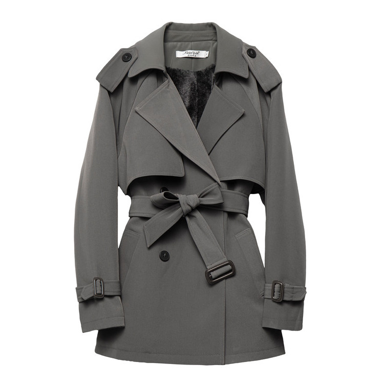 灰色英伦风高级感风衣2026秋冬新款韩系小个子显瘦加绒短外套女