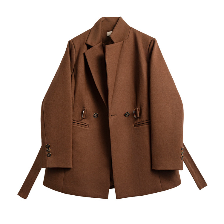 系带西装毛呢外套2025春秋新款
