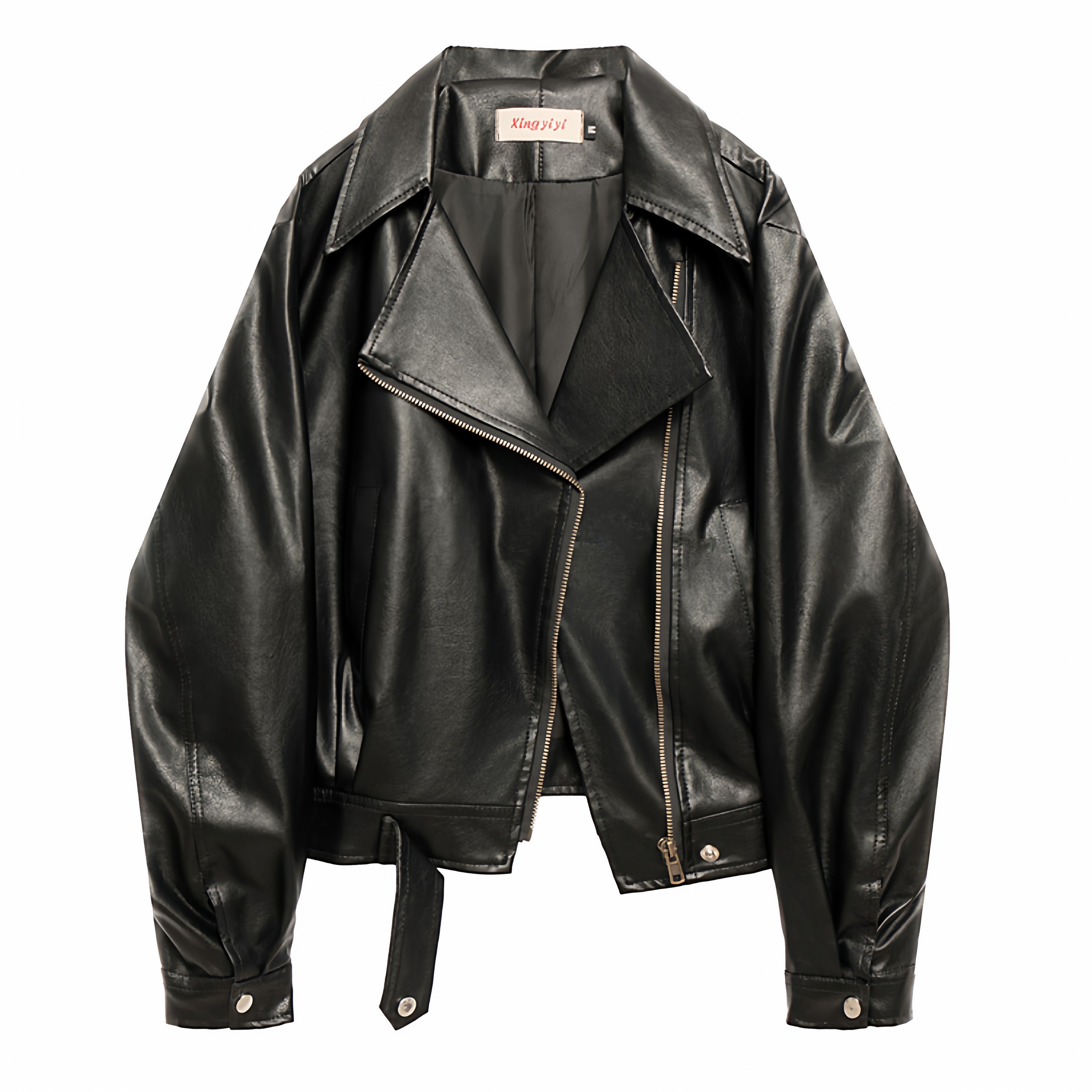 美式复古翻领皮衣外套女2025新款机车服宽松短款夹克上衣