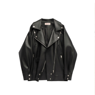 机车BF风PU外套爆款 黑色中长款 韩版 新款 夹克 皮衣外套2025秋季