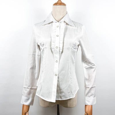 白色隐条纹长袖荷叶边领职业装lo裙内衬JSK衬衫小裙子内搭cla白领