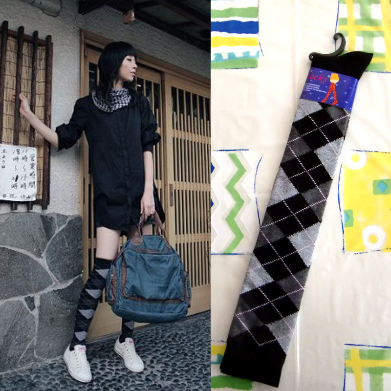 清货！日韩系列经典格棱形格四骨过膝长筒棉袜多色数量有限清完止,女士内衣/男士内衣/家居服,长筒袜,淘宝优惠券,粉丝福利购,淘宝优惠卷