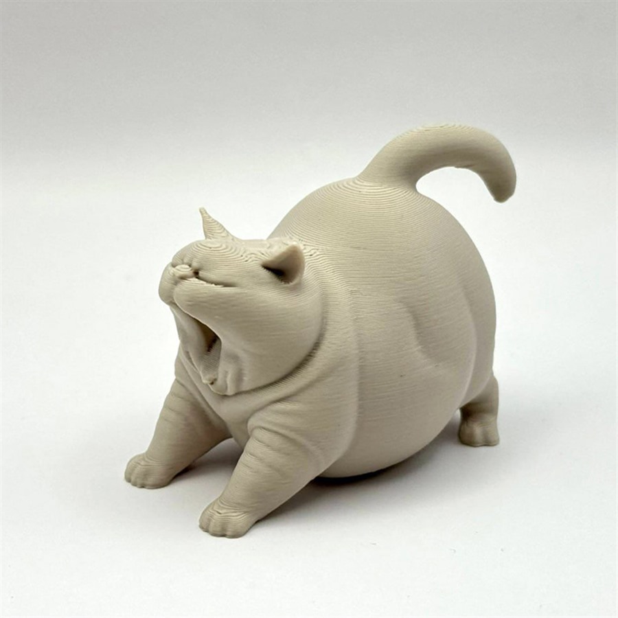 日系萌化伸懒腰哈欠猫整体3D打印模型STL文件素材高精度
