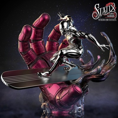 银滑银影侠Silver Surfer漫威银色滑翔者3D打印模型STL数据高精度