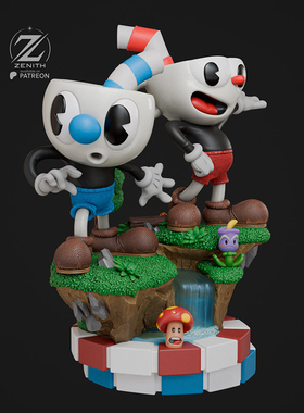 双主角茶杯头CupHead MugMan 3D打印模型STL文件素材高精度