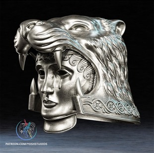 高卢猛虎角斗士头盔3D打印模型STL文件素材高精度图纸