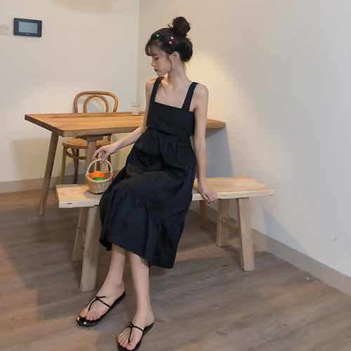 Korean women's back bow dress 2020 new popular summer skirt student knee length skirt