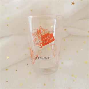 现货 日本afternoon tea限定印花圆形猫咪玻璃杯水杯饮料杯 295ml