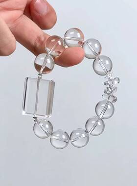 天然白水晶纯晶体手串14mm设计款手链