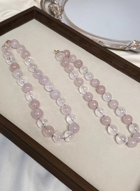 天然粉水晶白水晶项链女款单圈简约风格饰品礼物送女友闺蜜生日