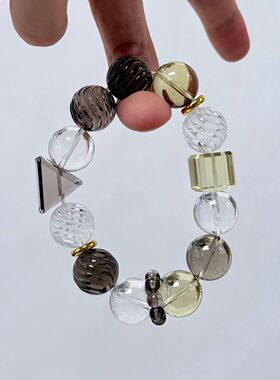 16mm左右珠径 水晶多宝款手串黄水晶白水晶 茶水晶 铜镀18k金配件