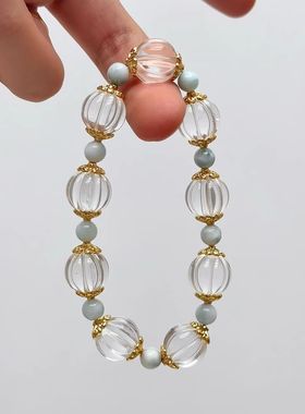 天然白水晶南瓜珠手链女款单圈时尚饰品礼物送女友闺蜜生日礼物