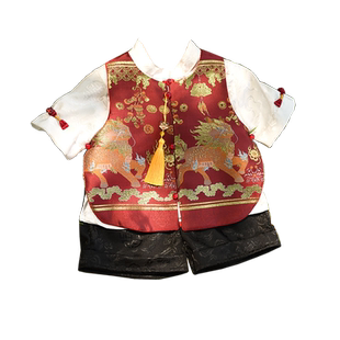 周岁礼服男宝宝中国风抓周服冠衣男童夏季分体唐装百天宴满月衣服