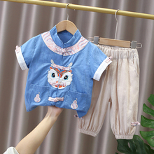 男童汉服夏装儿童唐装古风中式短袖套装女宝宝夏季周岁礼服中国风