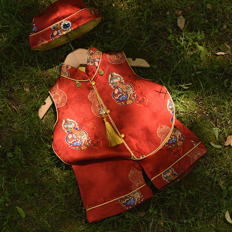 【福祿天成】香云紗兒童中國風(fēng)唐裝寶寶一周歲禮服嬰兒抓周宴夏裝