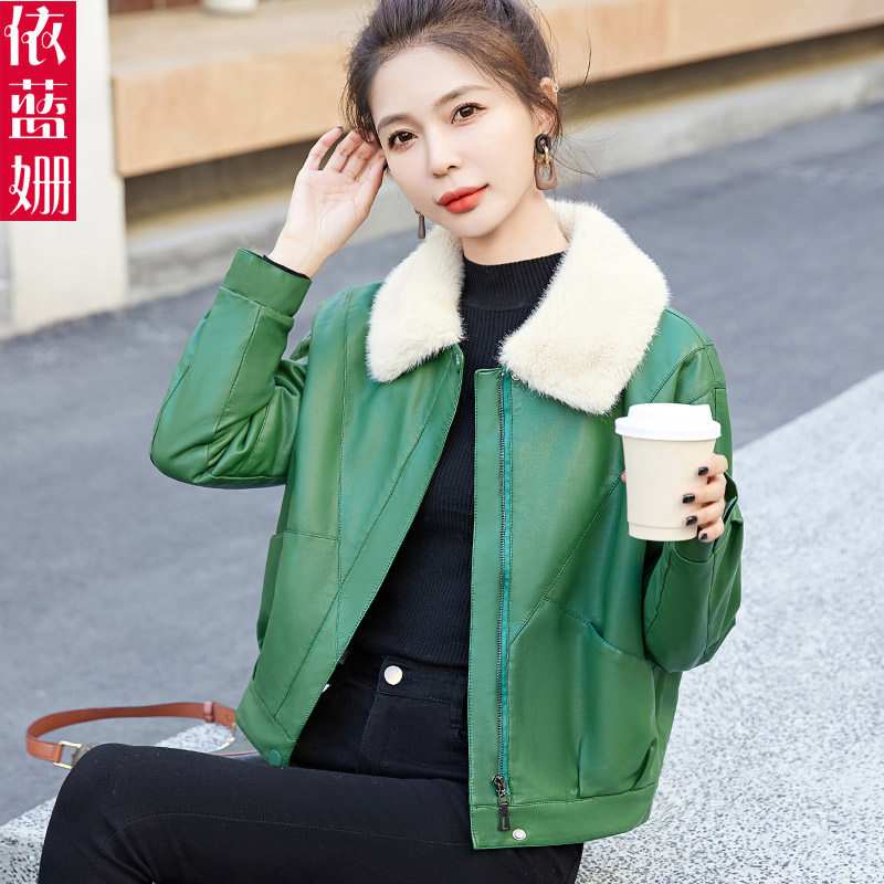 加绒小皮衣外套女短款2024年冬季新款时尚皮毛一体夹克机车服棉衣