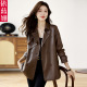 港风复古皮衣外套女春秋时尚 领皮夹克风衣 休闲洋气高级感收腰西装