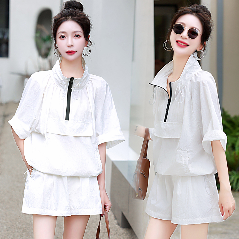 小个子运动套装女2023夏装新款韩版洋气显瘦防晒休闲短款两件套潮