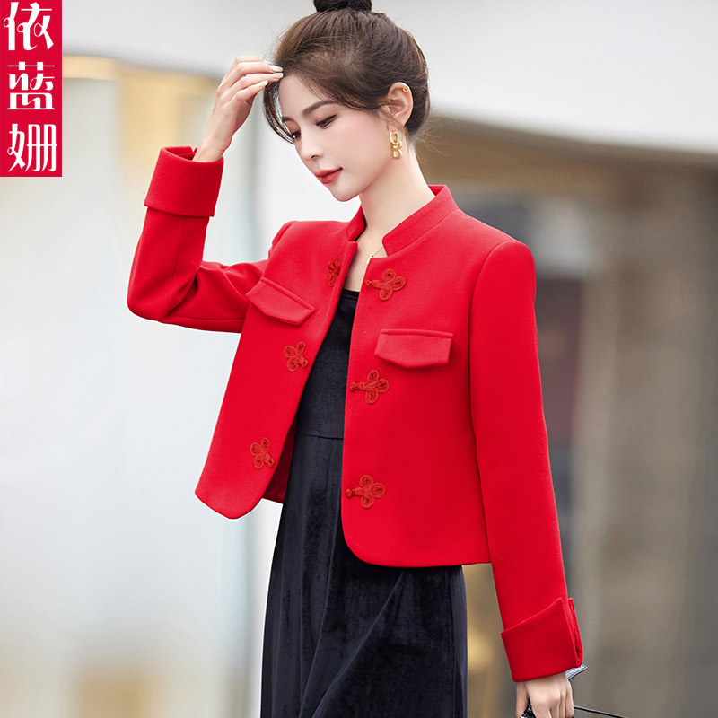 新中式国风盘扣小个子毛呢短外套