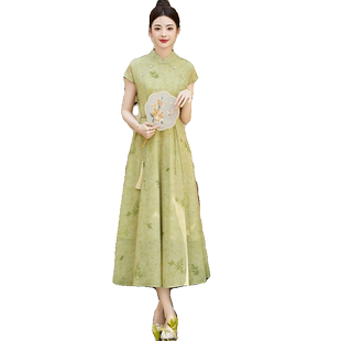 新中式国风改良旗袍连衣裙女日常夏季高级感复古印花显瘦收腰长裙