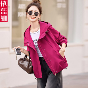 时尚休闲外套女2025秋季新款今年流行小个子连帽风衣短款夹克上衣
