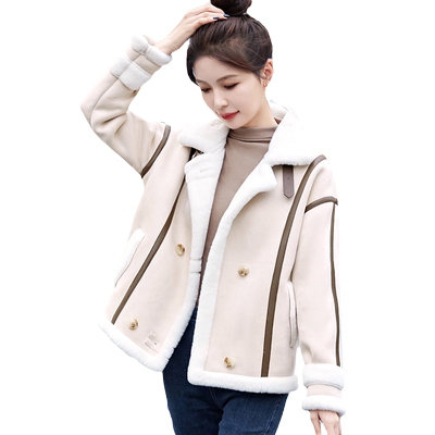 皮毛一体鹿皮绒羊羔毛机车服外套