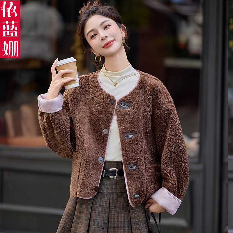 皮毛一体羊羔毛外套女洋气2025年冬装新款加厚休闲鹿皮绒机车棉服