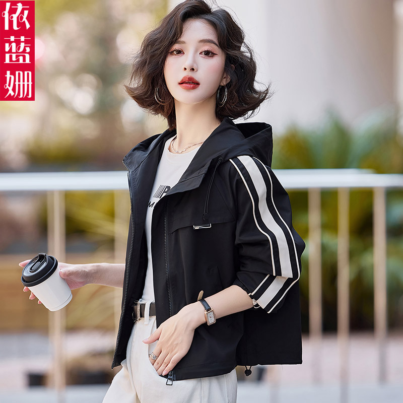 时尚撞色流行外套女短款休闲夹克