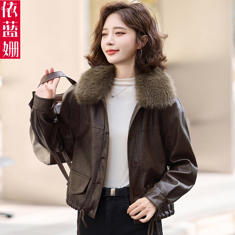 欧货加绒加厚皮衣外套女2025冬季新款小个子短款休闲机车服皮夹克