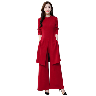 2025新款套装时尚气质长袖韩版显瘦港味阔腿裤两件套连衣裙女春秋