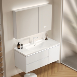 橡木浴室柜陶瓷一体洗脸盆柜组合卫生间岩板热弯洗手洗漱台卫浴柜