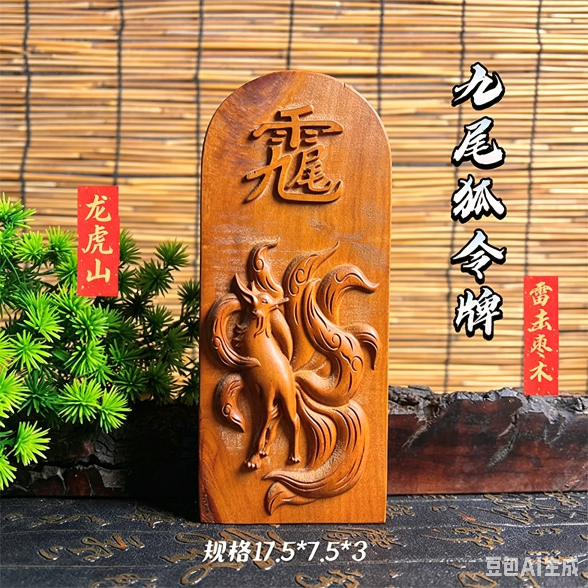 龙虎山法物流通雷击枣木九尾狐令牌九尾狐娘吊坠牌桃花狐狸魅力