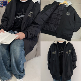 青少年连帽夹棉棉服男 初高中学生冬季加厚外套男孩宽松保暖冬装
