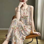 时尚 2025夏新款 印花减龄遮肚妈妈装 断码 背心吊带中长款 连衣裙女