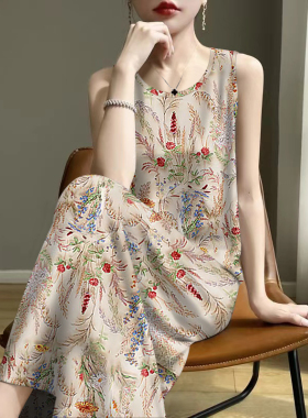 断码时尚-2025夏新款印花减龄遮肚妈妈装背心吊带中长款连衣裙女